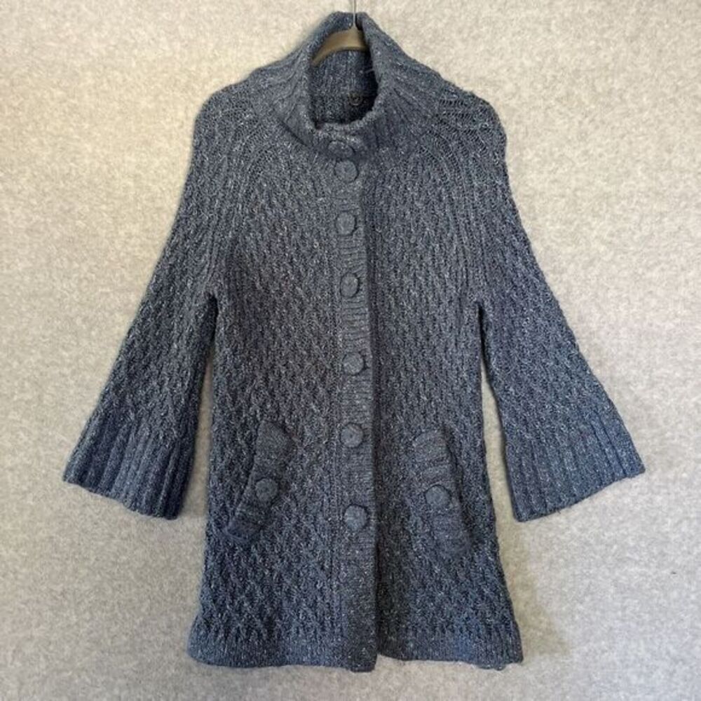 ONE GIRL WHO Wool‎ Blend Cardigan Cable Knit  Buttons Periwinkle Marled
